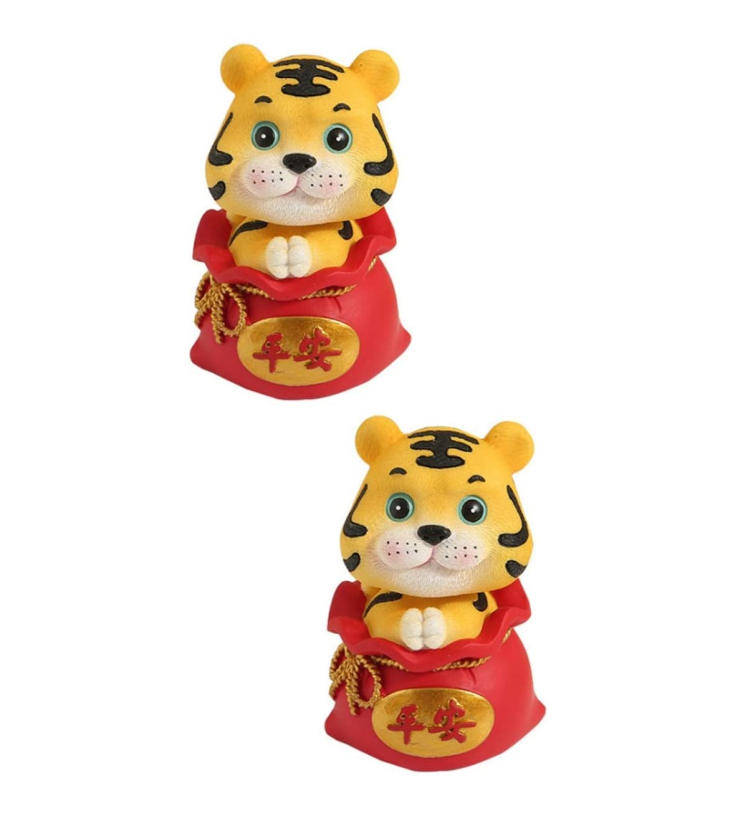 Beavorty 2 pcs year of the tiger bobble head ornament christmas toys light house decorations for home small animal toys Resin Lovely Animal Ornament car chinese mascot toys Home Tiger Decor Redx2pcs 6X6X9.5CMx2pcs - Buy Online on GoSupps.com