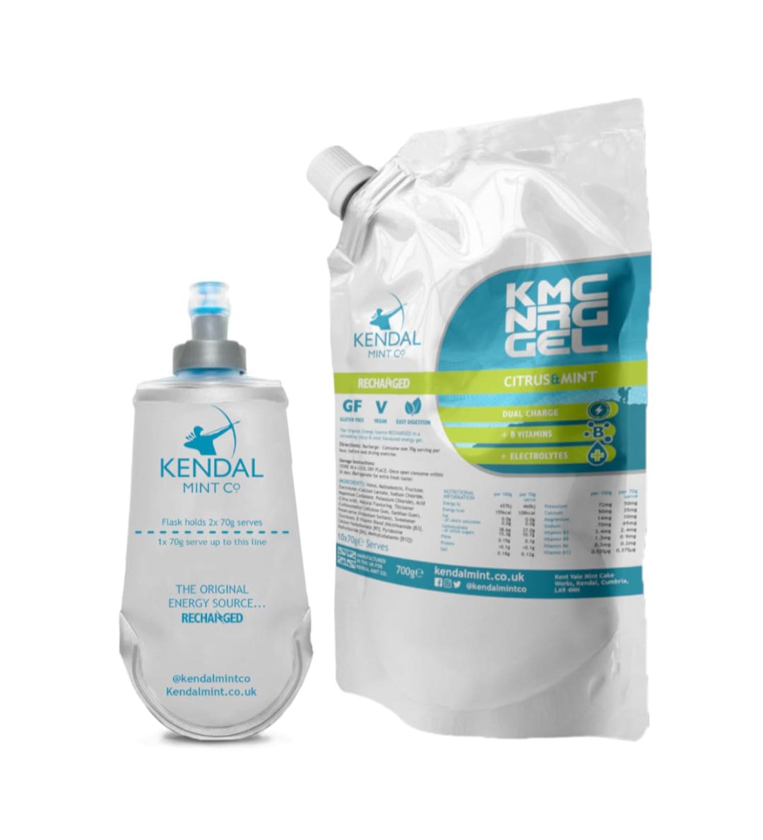 Kendal Mint Co Citrus Mint Energy Gel Bundle (10 x 70g Servings + 150ml Flask) - Buy Online on GoSupps.com