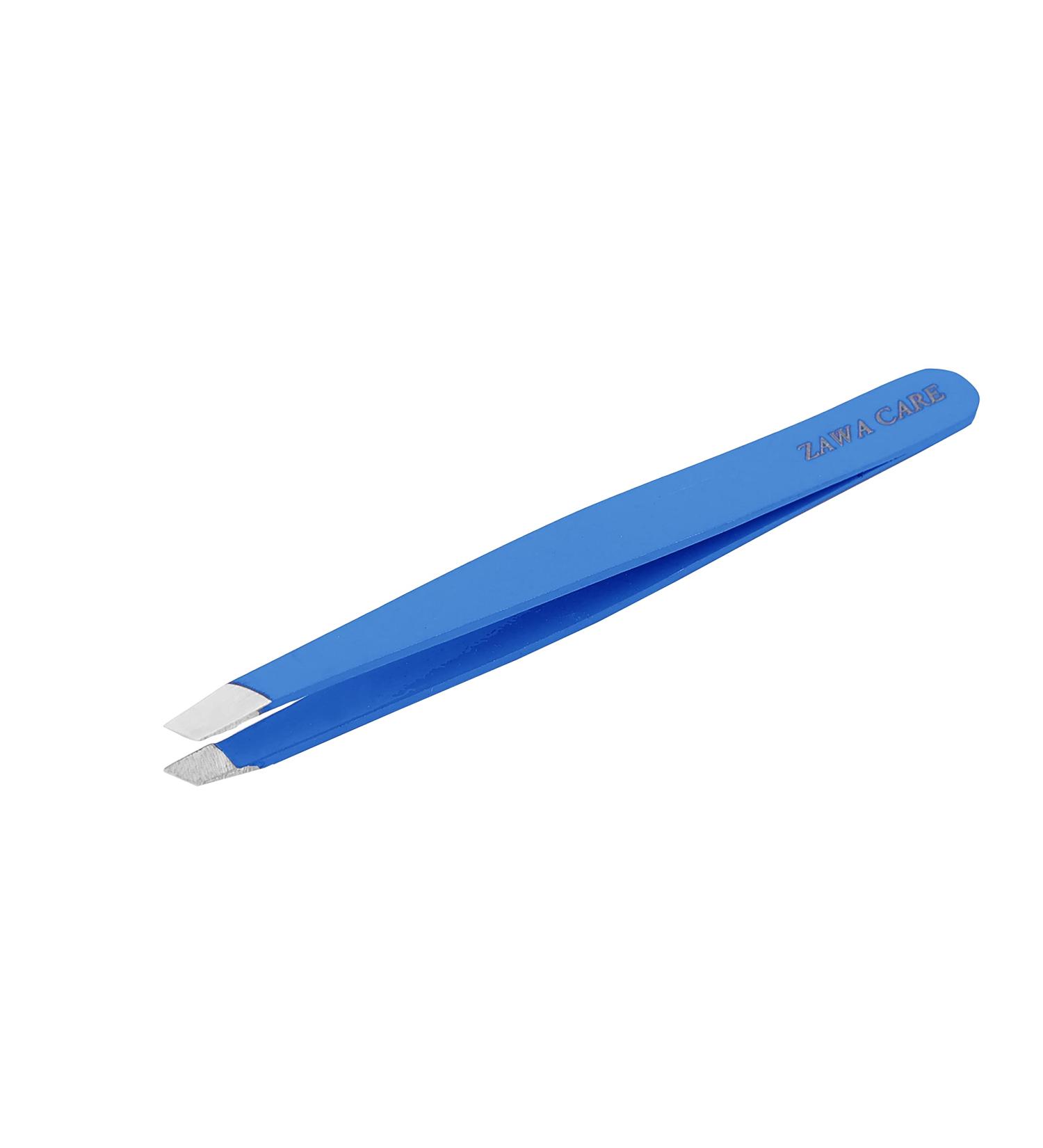 Zawa Care Stainless Steel Slant Precision Tweezers - Bold Blue Eyebrow Tweezers with Travel Case - Buy Online on GoSupps.com