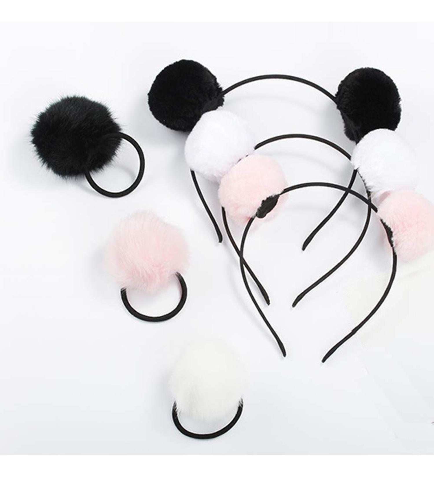 Luxury Furry Pom-Ball Headband & Hair Ties Set | 6 Pieces | Double Pom-Headband | Faux Fur Animal Ears | Ideal for Girls and Women - Buy Online on GoSupps.com