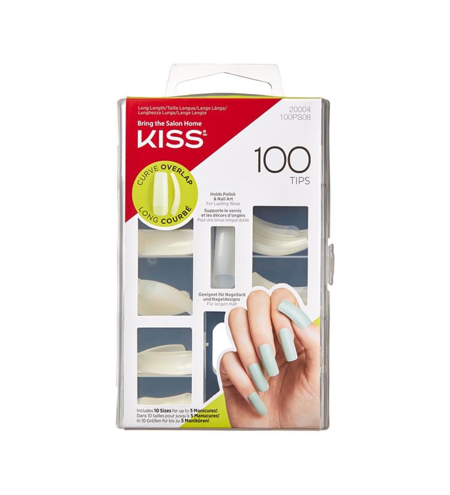 Kiss Gel Polish 100 Nail Tips and Glue Artificial Nails 100pcs False Nails Transparent Curve Overlap