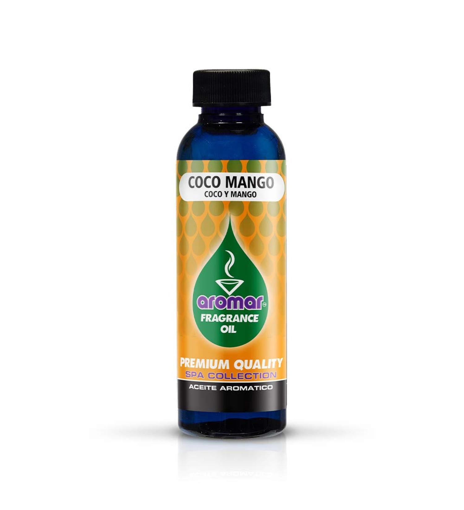 AROMAR Premium Fragrance Oil Coco Mango 4oz. Bottle. Long Lasting Aromatic Scent Fresh and Revitalizing Aromatherapy for Living Room Bedroom and Kitchen