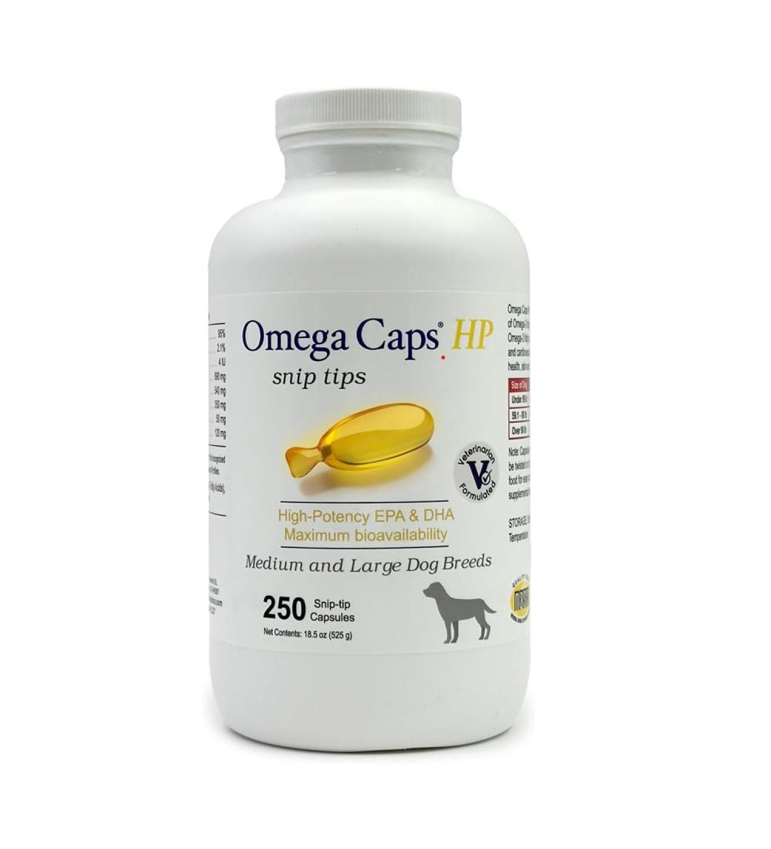 Omega Caps HP Snip Tips for Medium and Large Dogs High Potency EPA and DHA Maximum Bioavailability Fish Oil Supplement Vet Formulated Made in USA Skin Coat Joint and Heart Health 250 Capsules Medium & Large Dogs Snip Tips (  - Buy Online on GoSupps.com