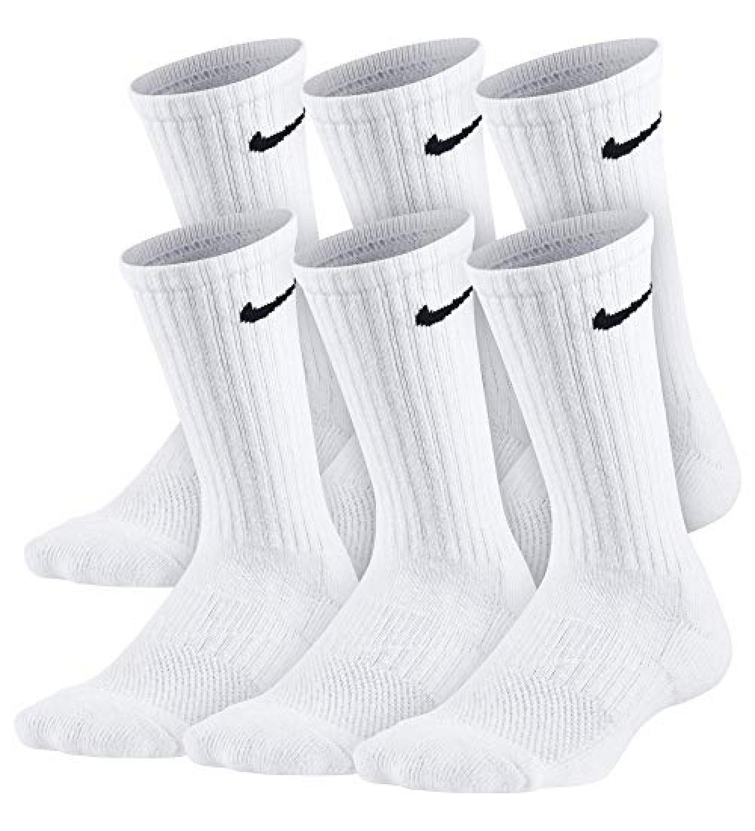Nike Kids' Performance Cushioned Crew Training Socks (6 Pack) | Dri-FIT Technology, White/Black | Boys & Girls Comfort Socks - Buy Online on GoSupps.com