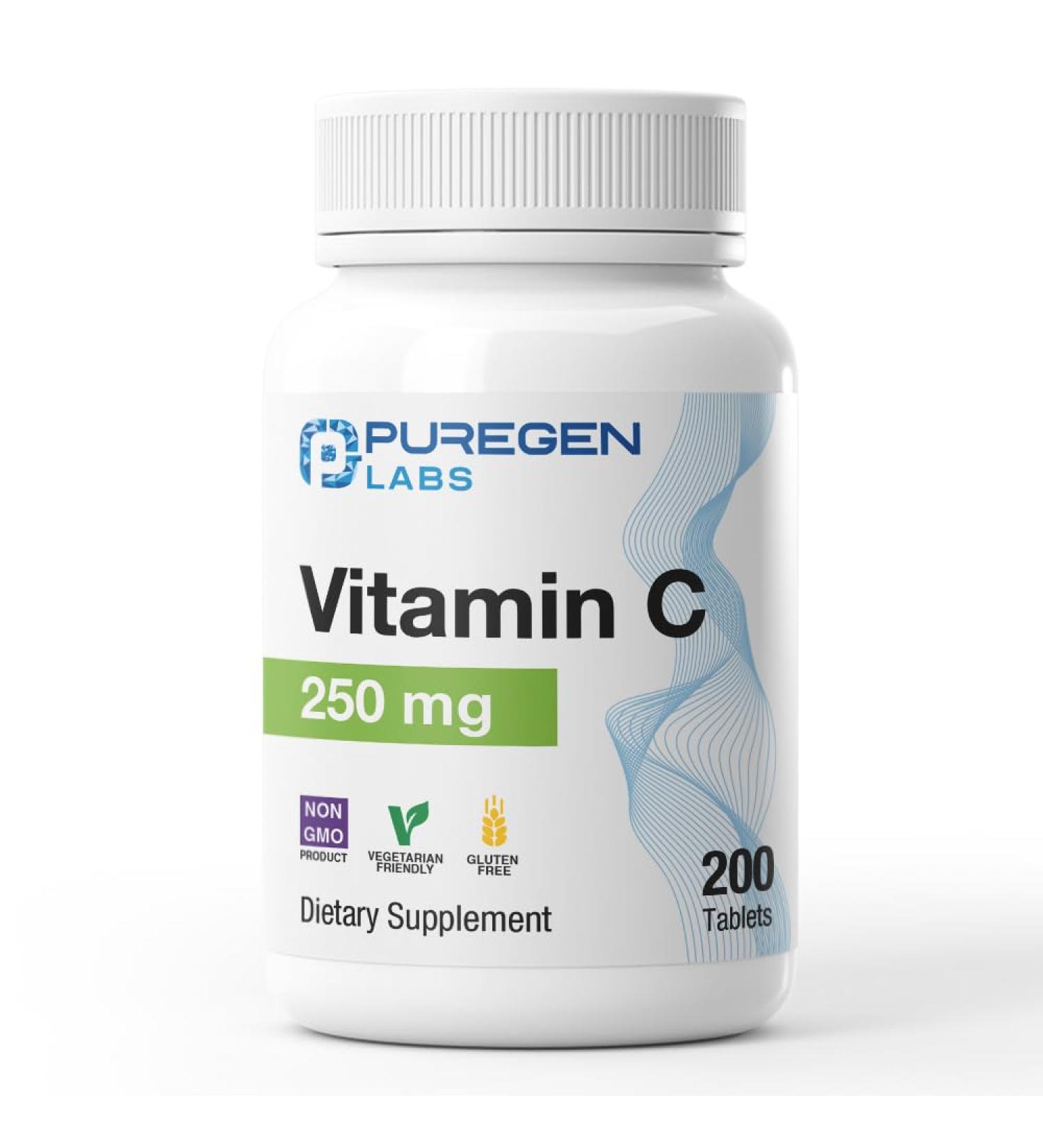 Puregen Labs Vitamin C 250 MG Supports a Healthy Immune System & Antioxidant Protection | Non-GMO | Gluten Free - 200 Tablets 1 - Buy Online on GoSupps.com
