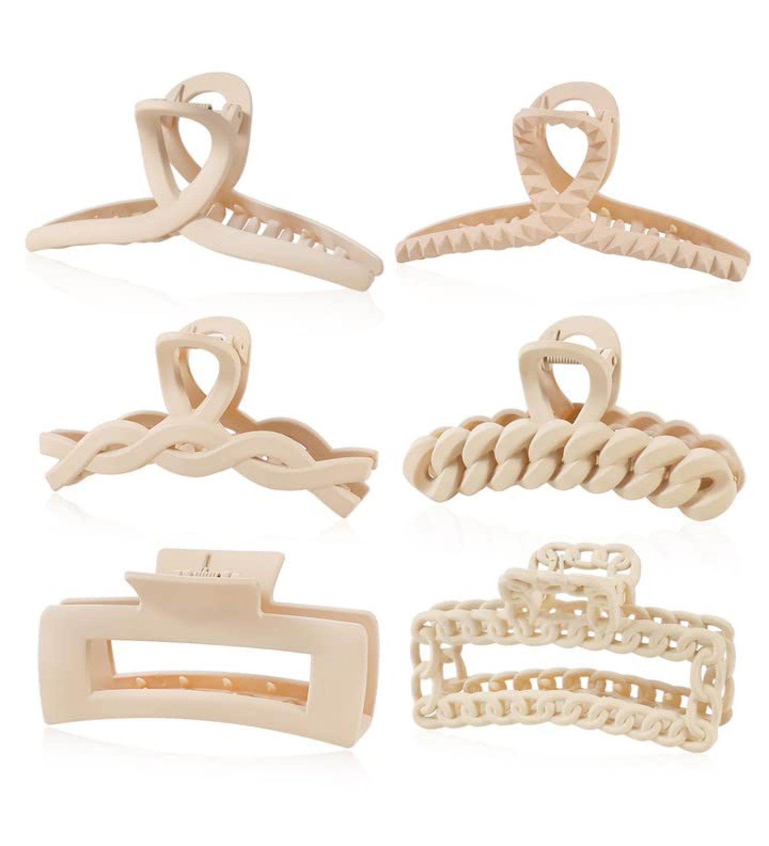6PCS Large Beige Acrylic Matte Hair Claw Clips | No Slips Strong Hold | Rectangle Hair Clips for Women Girls | Cute Hair Accessories - Buy Online on GoSupps.com