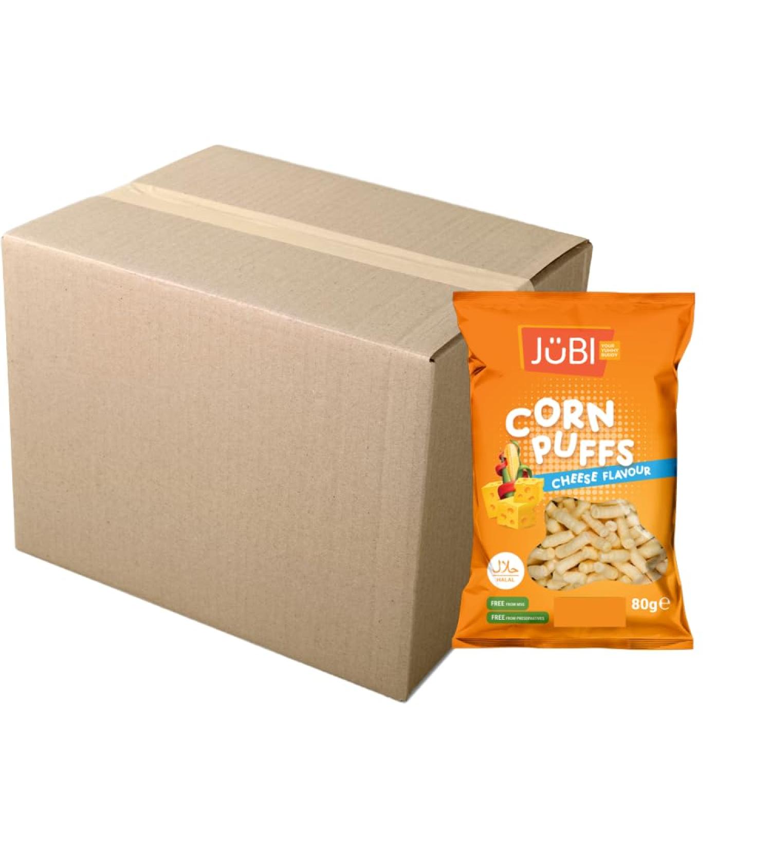 Jubi Corn Puffs Halal Certified No MSG No Preservatives Crisps Bag + FabFinds Mug (Cheese 6 Pack) Cheese 80.00 g (Pack of 6)
