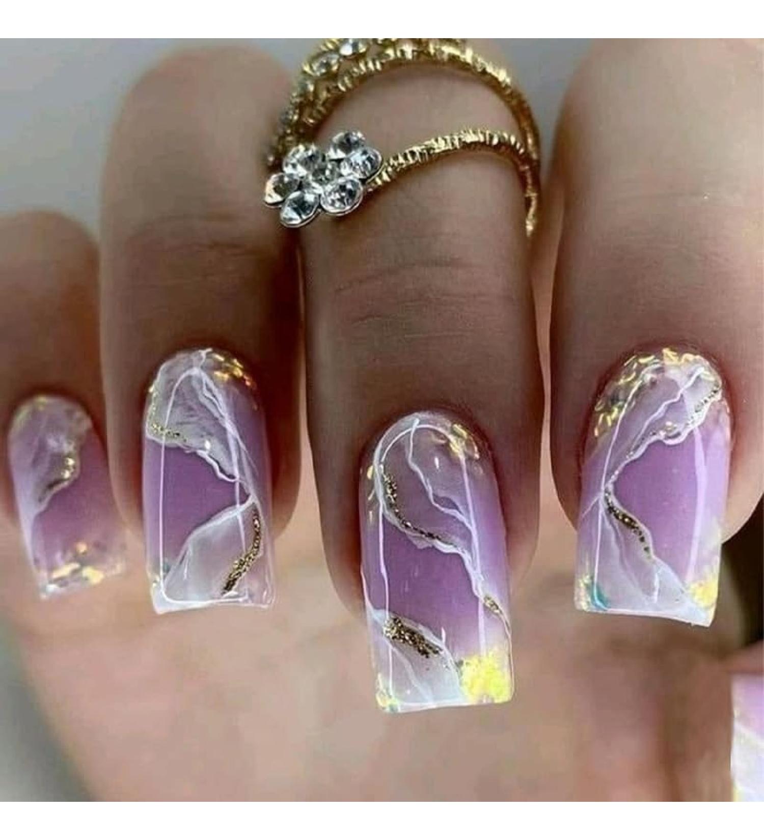 24Pcs Press on Nails Medium Fake Nails Acrylic T-Shape False Nails Summer Reusable Ombre Artificial Nails for Women Girls - Buy Online on GoSupps.com