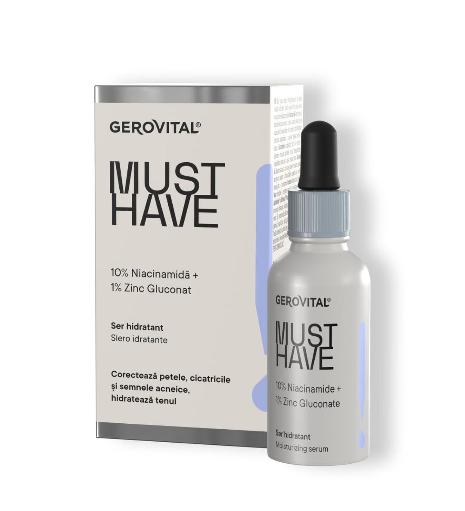 S rum hydratant pour le visage avec 10% de Niacinamide et 1% de Gluconate de Zinc - R duit les imperfections les pores et les signes d'acn peau lumineuse et hydrat e Gerovital Must Have 30 ml - Buy Online on GoSupps.com