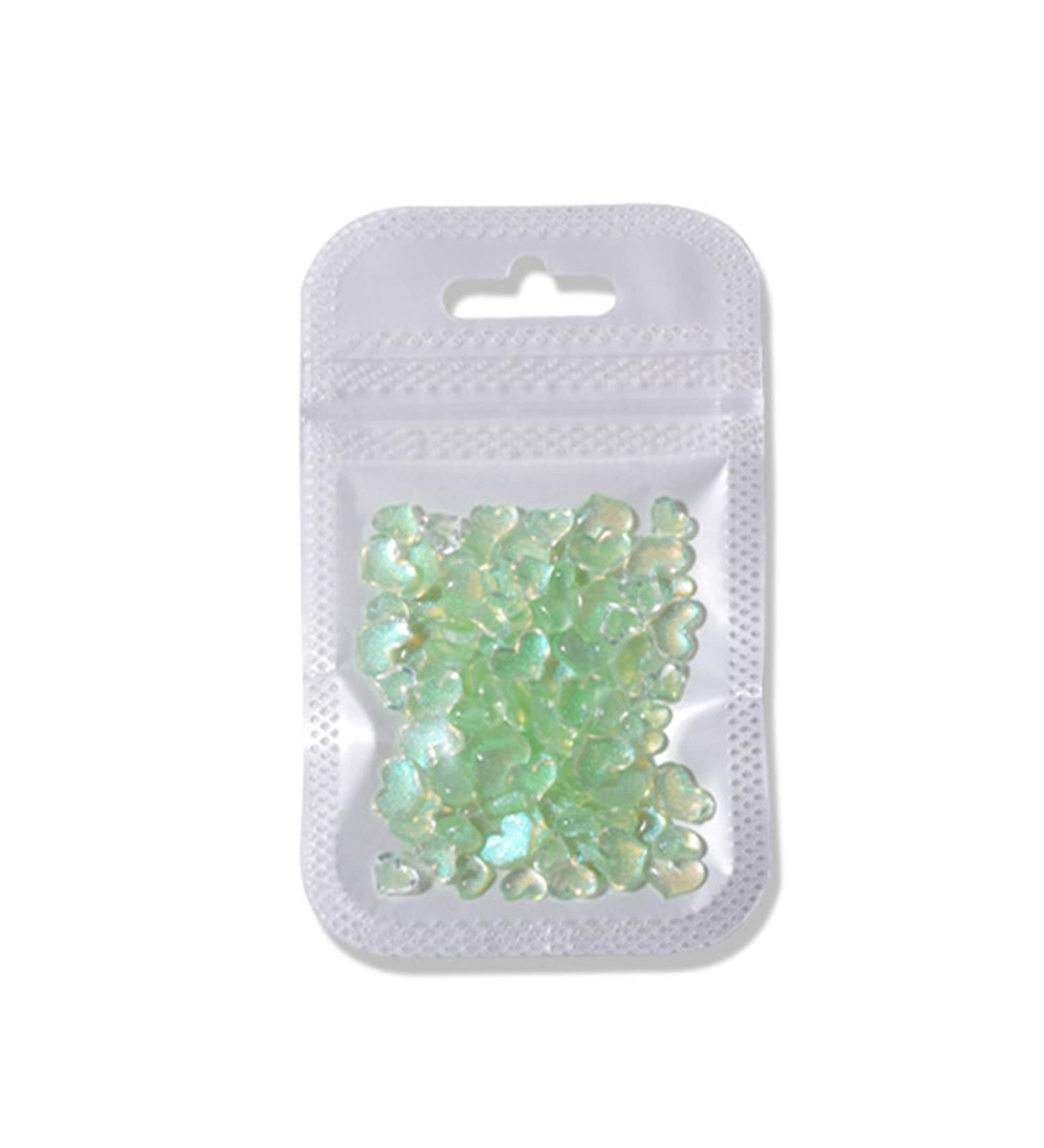 Worparsen Nail Faux Diamond Resin Mother of Pearl Heart Shaped Manicure Decor DIY Paste Easy Green