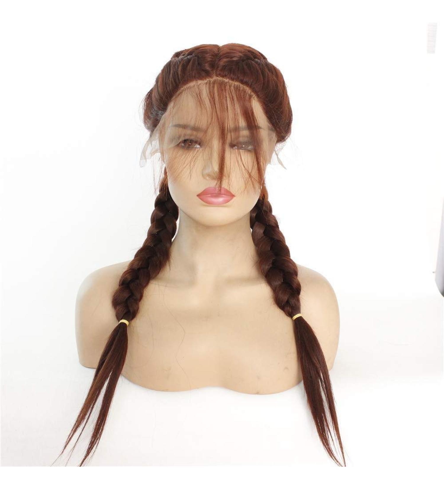 Buy Long Straight Dark Brown Braided Wig for Women - European & American Style Front Lace Headgear - Buy Online on GoSupps.com
