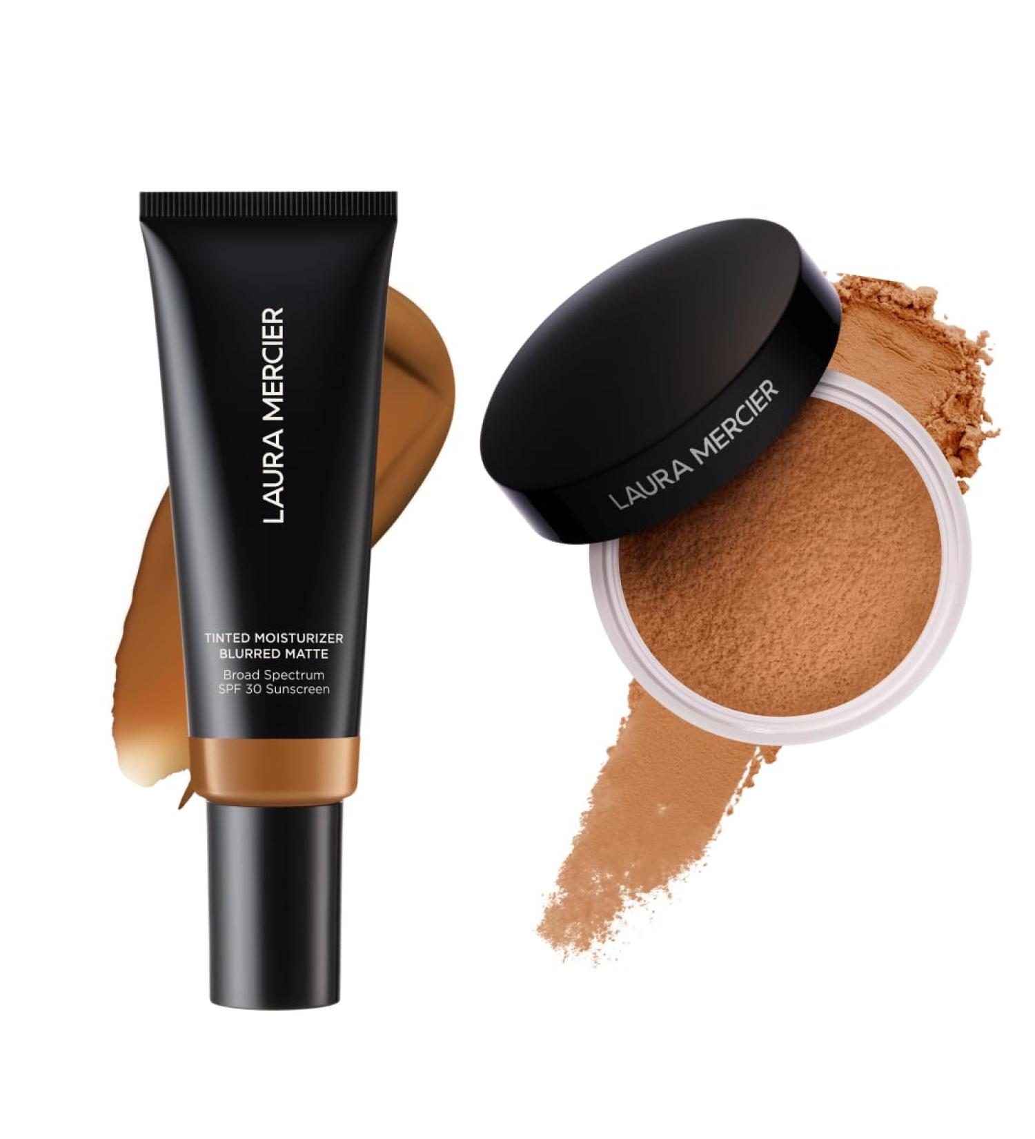 Laura Mercier Tinted Moisturizer Blurred Matte with SPF 30 24HR+ Shine Control Shade 5W Terracotta and Translucent Loose Setting Powder 24HR Shine Control Infused with Vitamins C + E Medium Deep - Buy Online on GoSupps.com