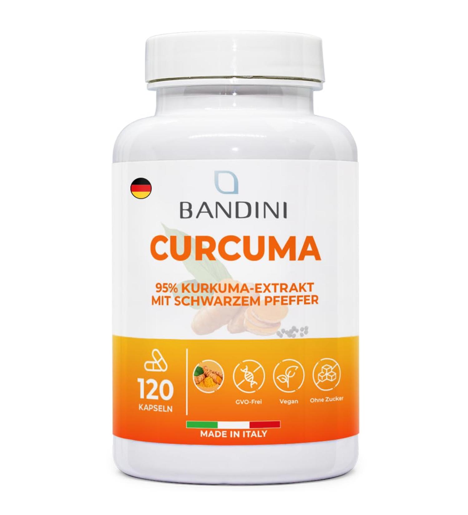 Buy Bandini Curcuma Extract - 120 Capsules (4-Month Supply) | High Curcumin & Piperine | GMO-Free Vegan Lab Tested - Buy Online on GoSupps.com
