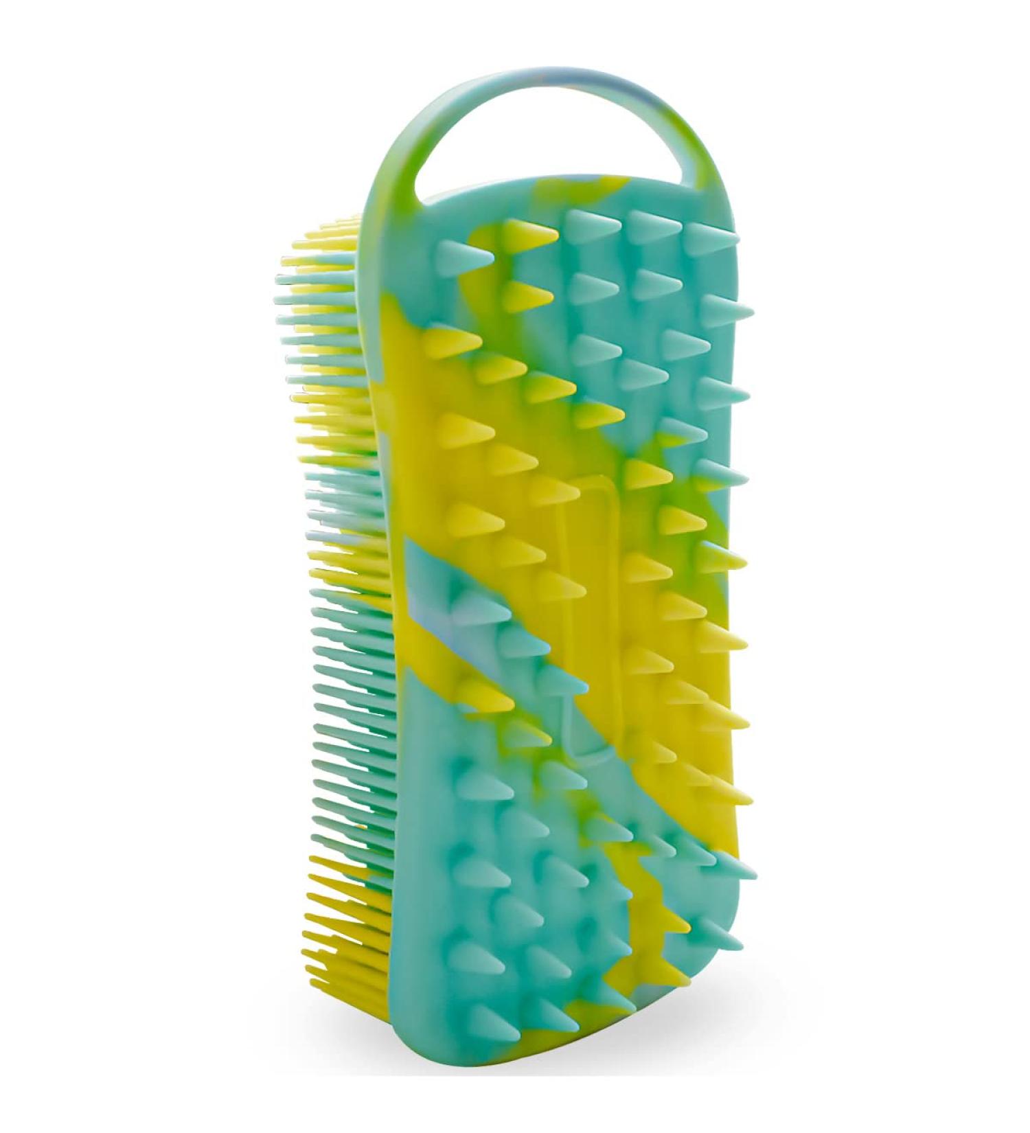 Silicone Body Scrubber & Scalp Massager - Camouflage Green | Gentle Exfoliating Brush for Shower | 2-in-1 Bath & Shampoo Brush for Men and Women - Buy Online on GoSupps.com