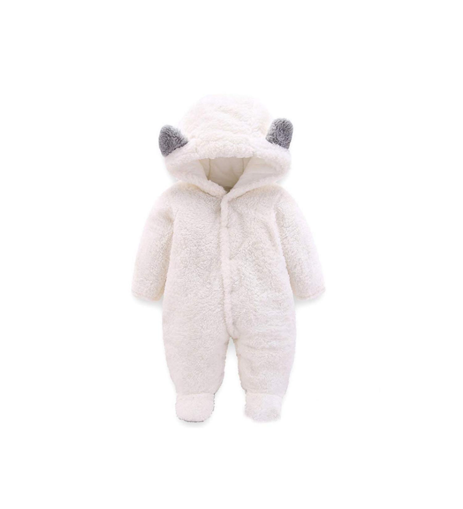 Voopptaw Warm Baby Winter Jumpsuit | Fleece Romper Snowsuit for 0-12 Months | Cute Thick Bear Design | 3-6 Months, White - Buy Online on GoSupps.com