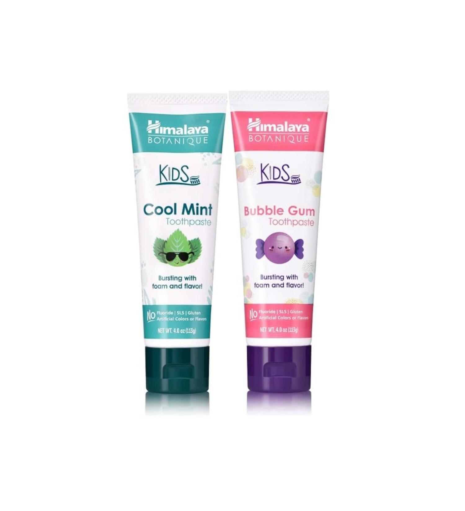 Himalaya Botanique Kids Toothpaste Cool Mint and Bubble Gum Variety Pack Fluoride-Free Gentle No Artificial Colors SLS Free Gluten Free 4 Oz (Pack of 2) - Buy Online on GoSupps.com