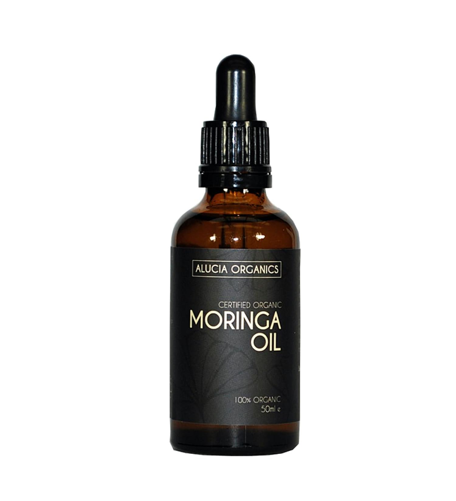 Alucia Organics Certified Organic Moringa Oil 50ml - Pure Cold-Pressed Vegan Oil for Skin Face Body & Hair - Natural Massage Oil - Buy Online on GoSupps.com