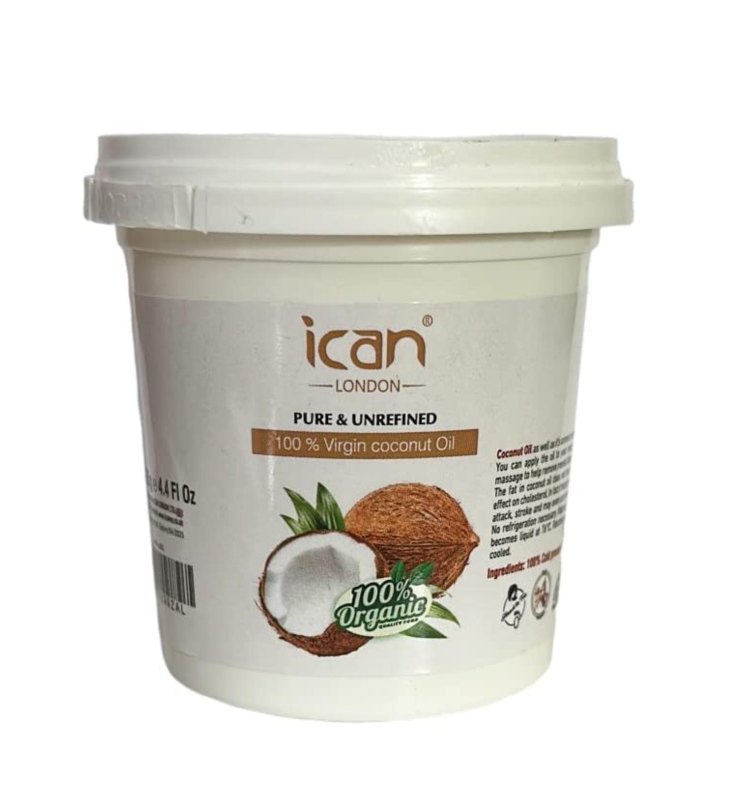 ICAN London Organic 100% Pure Virgin Coconut Oil 125gm for Hair, Skin & Cooking - Buy Online on GoSupps.com