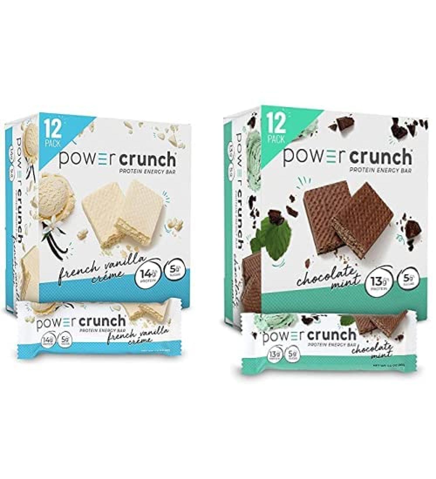Power Crunch Whey Protein Bars Variety Pack - French Vanilla & Chocolate Mint (24 Count) | High Protein Snacks with Delicious Taste - Buy Online on GoSupps.com