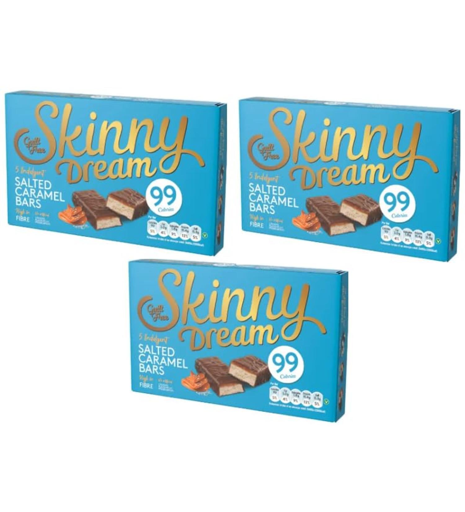 Skinny Dream Salted Caramel 75g Bags 3 Pack Bundle with Healthy Eating Guide