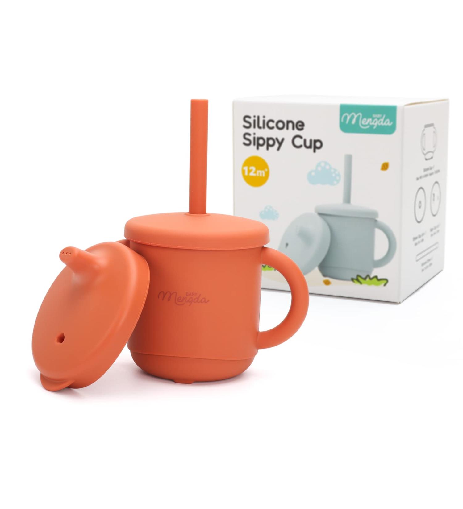 Mengdababy Sippy Cup for Toddler | 3-in-1 Silicone Straw Cup | 7oz Copper Coin Red | BPA Free | Dishwasher & Microwave Safe - Buy Online on GoSupps.com