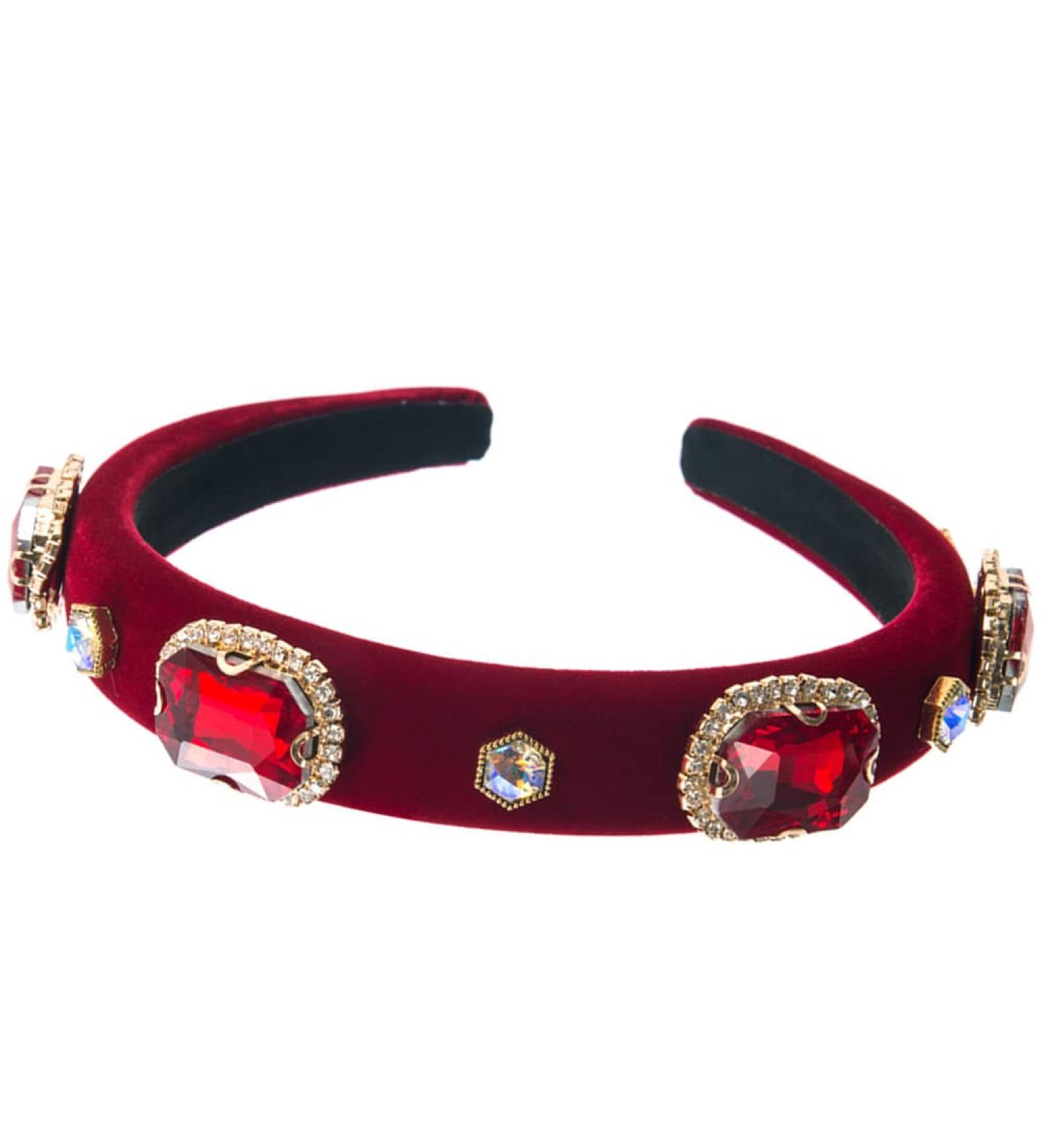 Crystal Rhinestone Headbands Embellished Headband Velvet Padded Wide Hairbands Party Wedding Headpiece Hair Accessories for Women (CCryRed) - Buy Online on GoSupps.com