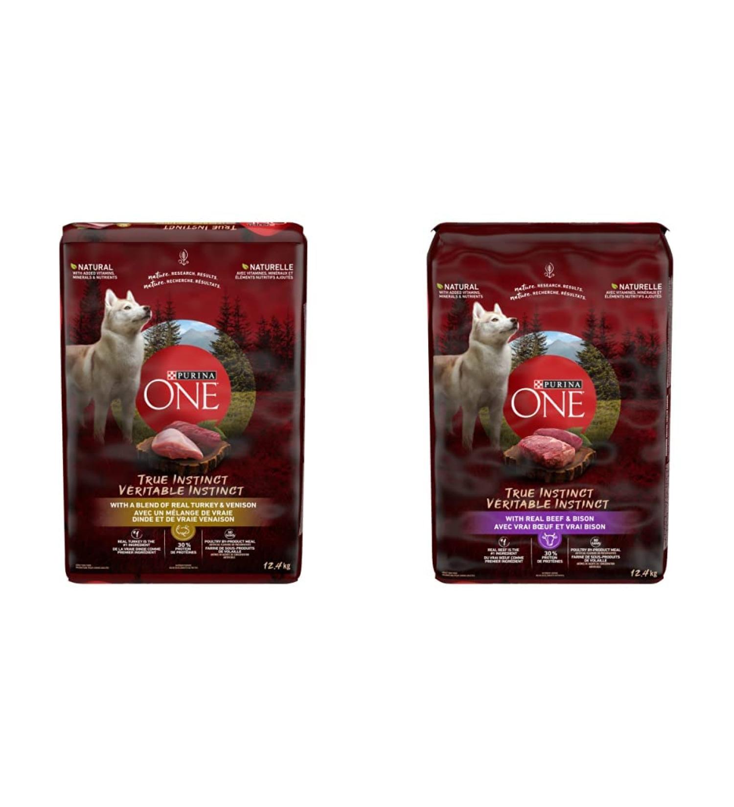 Purina ONE Smartblend True Instinct Natural Dry Dog Food Turkey & Venison 12.4 kg & True Instinct Dry Dog Food Beef & Bison Dog Food 12.4kg Brown - Buy Online on GoSupps.com