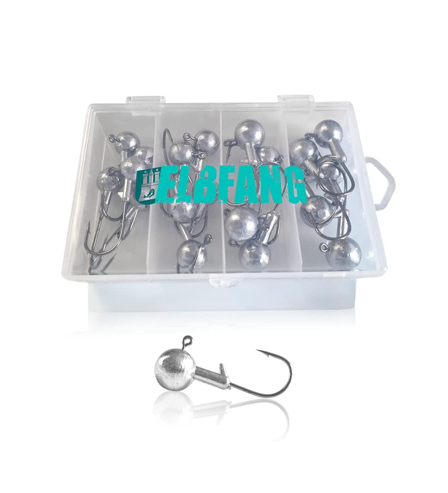 Elbfang Jig Head Set 3/0 | 12g 14g 18g 21g | 20 Jig Hooks | Perfect for Pike & Perch | Premium Rubber Bait Fishing Accessories - Buy Online on GoSupps.com