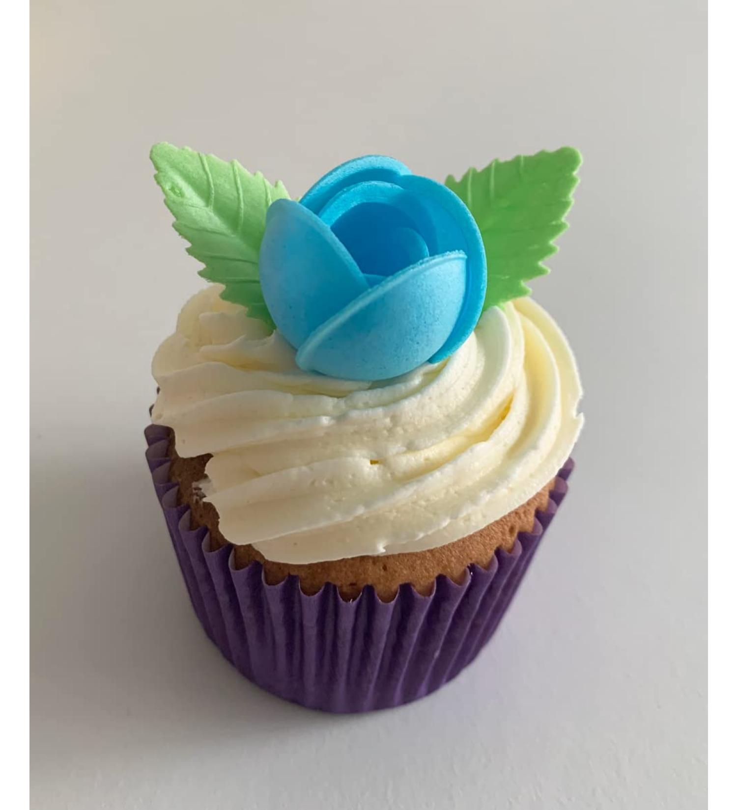 12 Pretty Blue Wafer Roses & 24 Wafer Leaves- Edible & Unique!