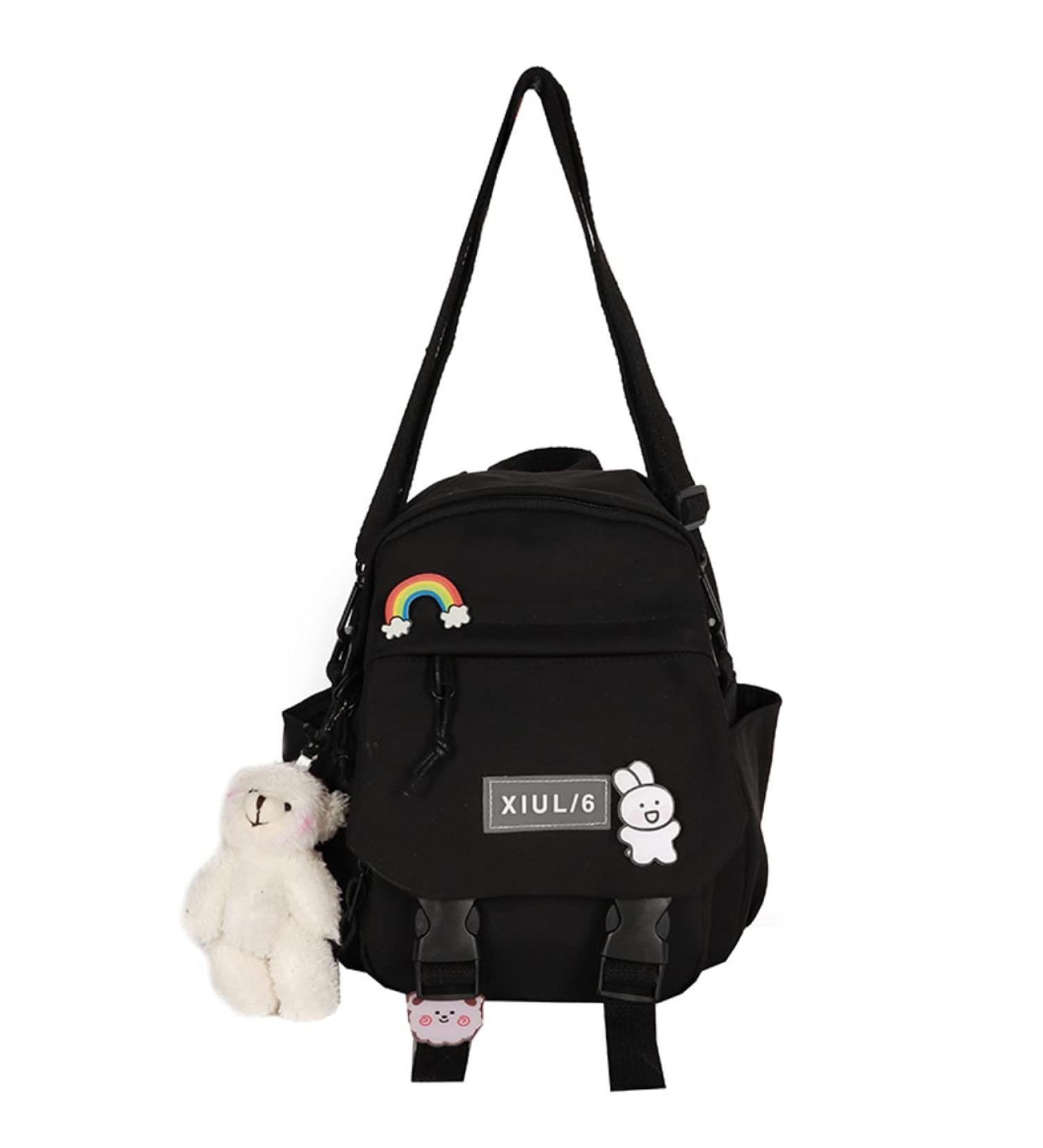 Kawaii Black Mini Backpack with Accessories for Teens - Aesthetic Small Backpack - Buy Online on GoSupps.com