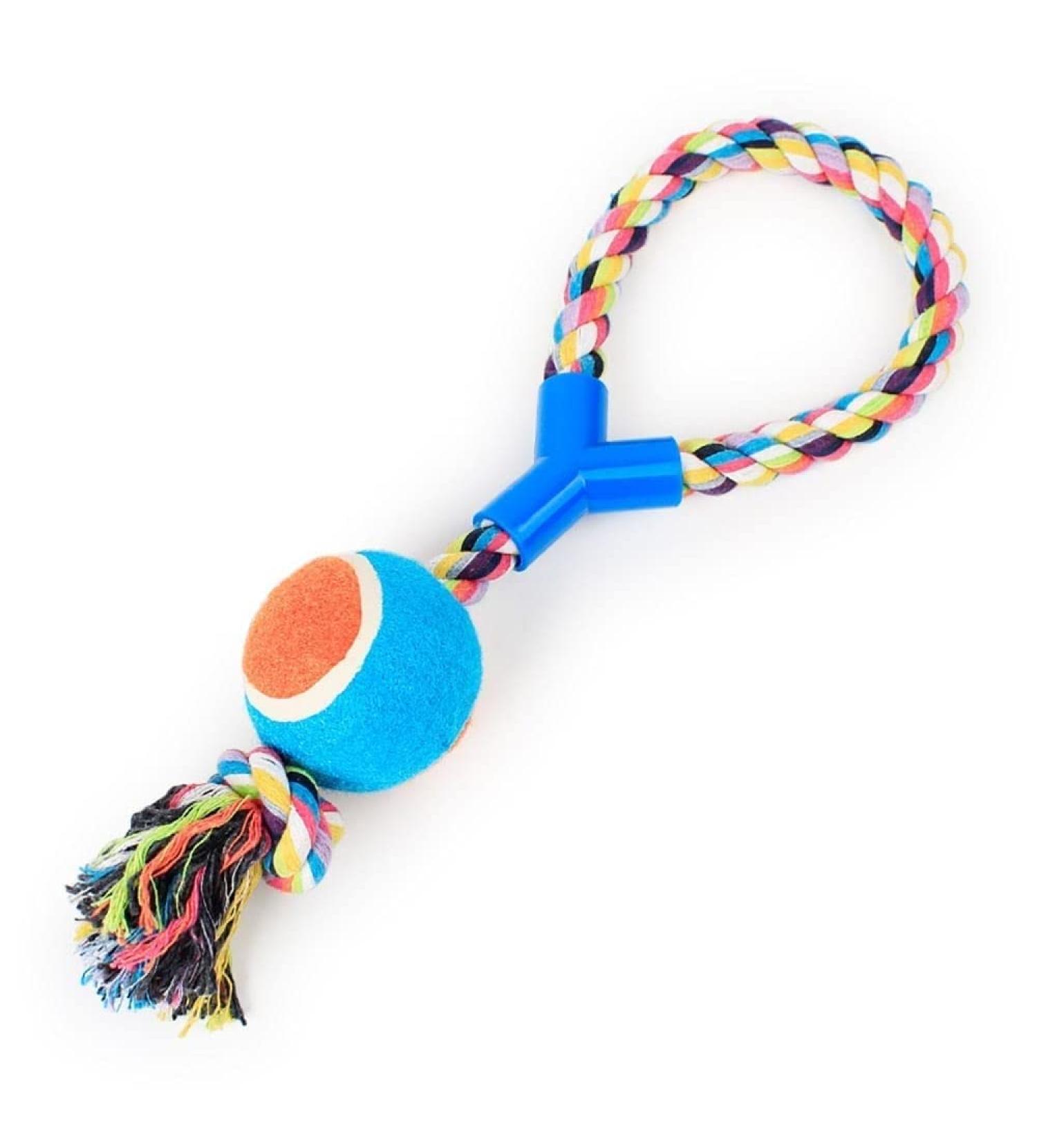 Four Guys Dog Rope Toys 33cm Durable Tennis Ball on A Rope Dog Tug Toy Dog Training Pet Chew Rope Interactive Washable Cotton Toy Tennis Ball Tugger Toy for Dogs (Pack of 1 random Color) - Buy Online on GoSupps.com