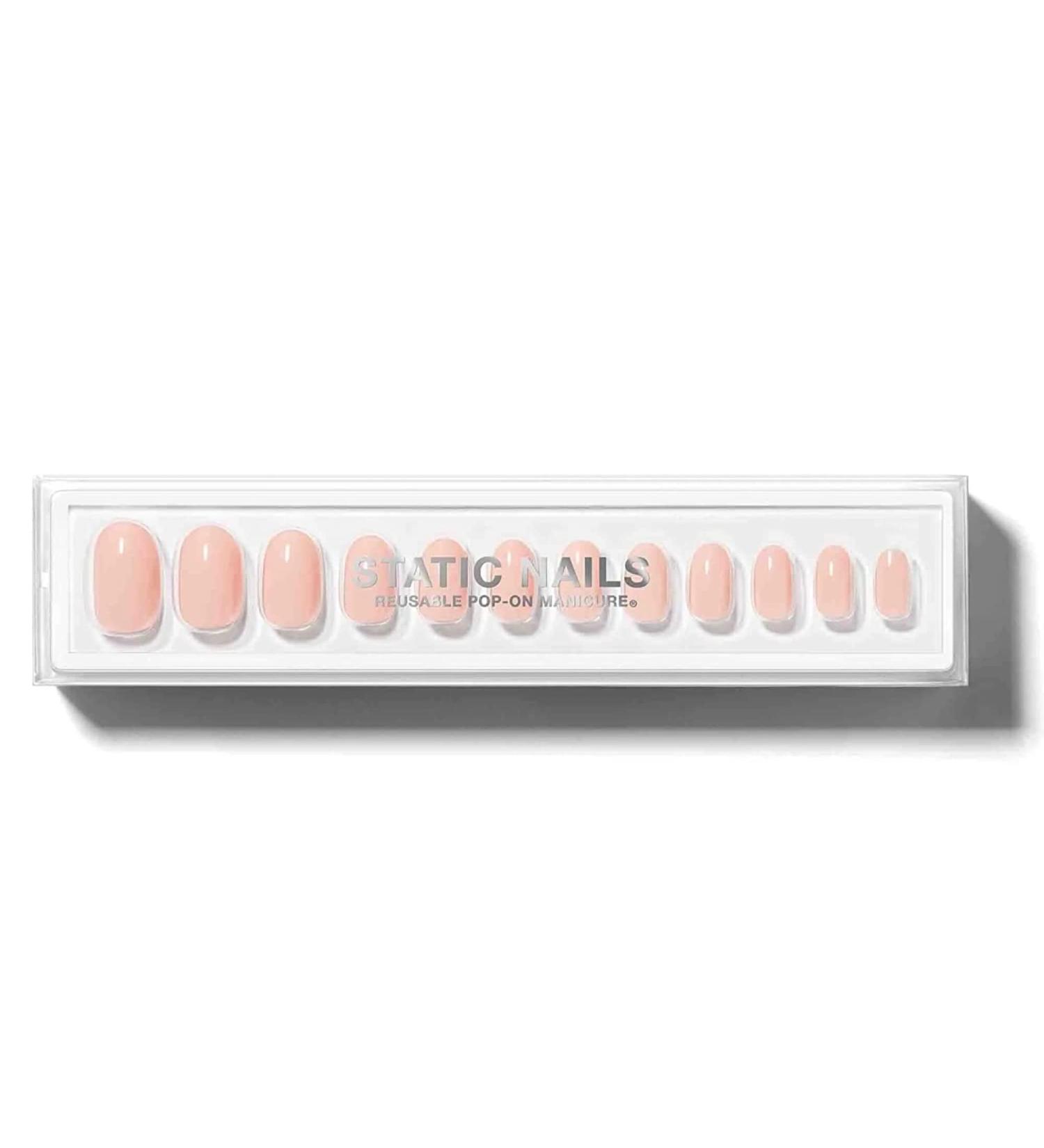 Static Nails Nude Peach Round Reusable Manicure Set with Non-Damaging Glue-On System - Fake Acrylic Press On Nails with Static Nail Glue - Buy Online on GoSupps.com