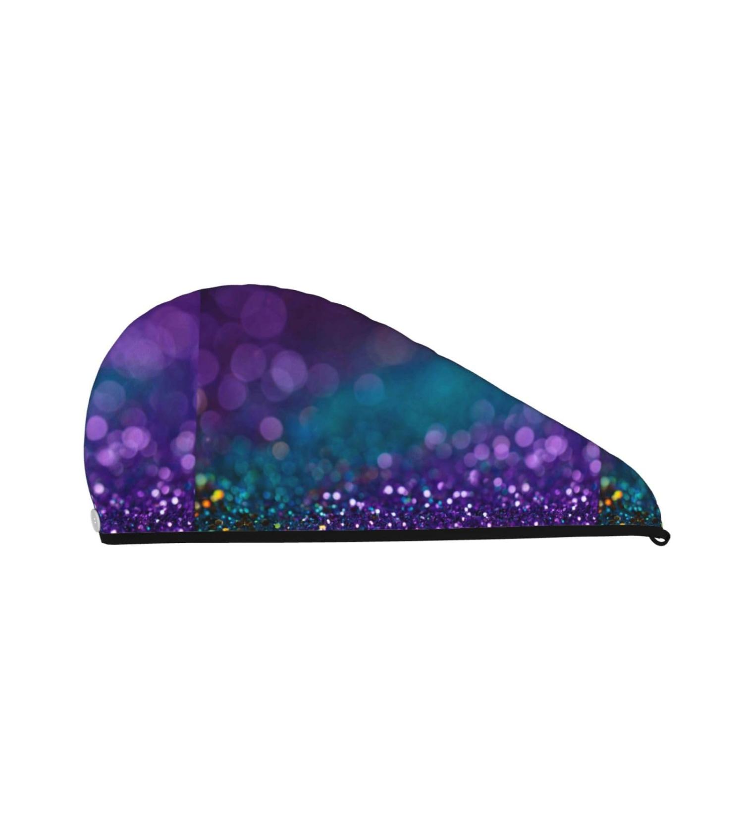 Hair Towel Wrap - Quick-Dry Turban with Button | Eco-Friendly Glitter Design (Purple & Green) - Perfect for Faster Hair Drying - Buy Online on GoSupps.com