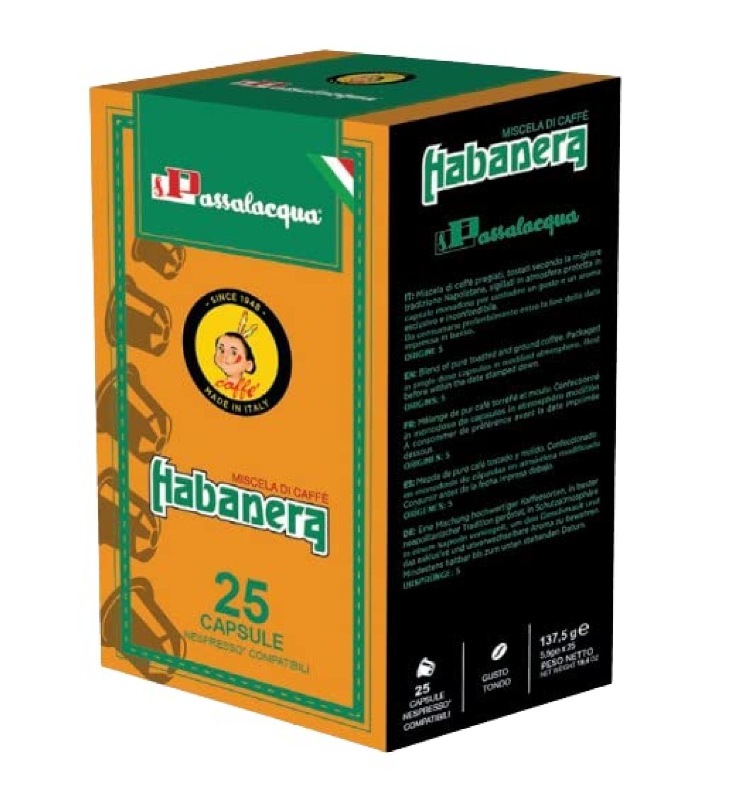 CAF PASSALACQUA HABANERA - ROUND FLAVOUR - Box 25 CAPSULES COMPATIBLE NESPRESSO 5.5g - Buy Online on GoSupps.com