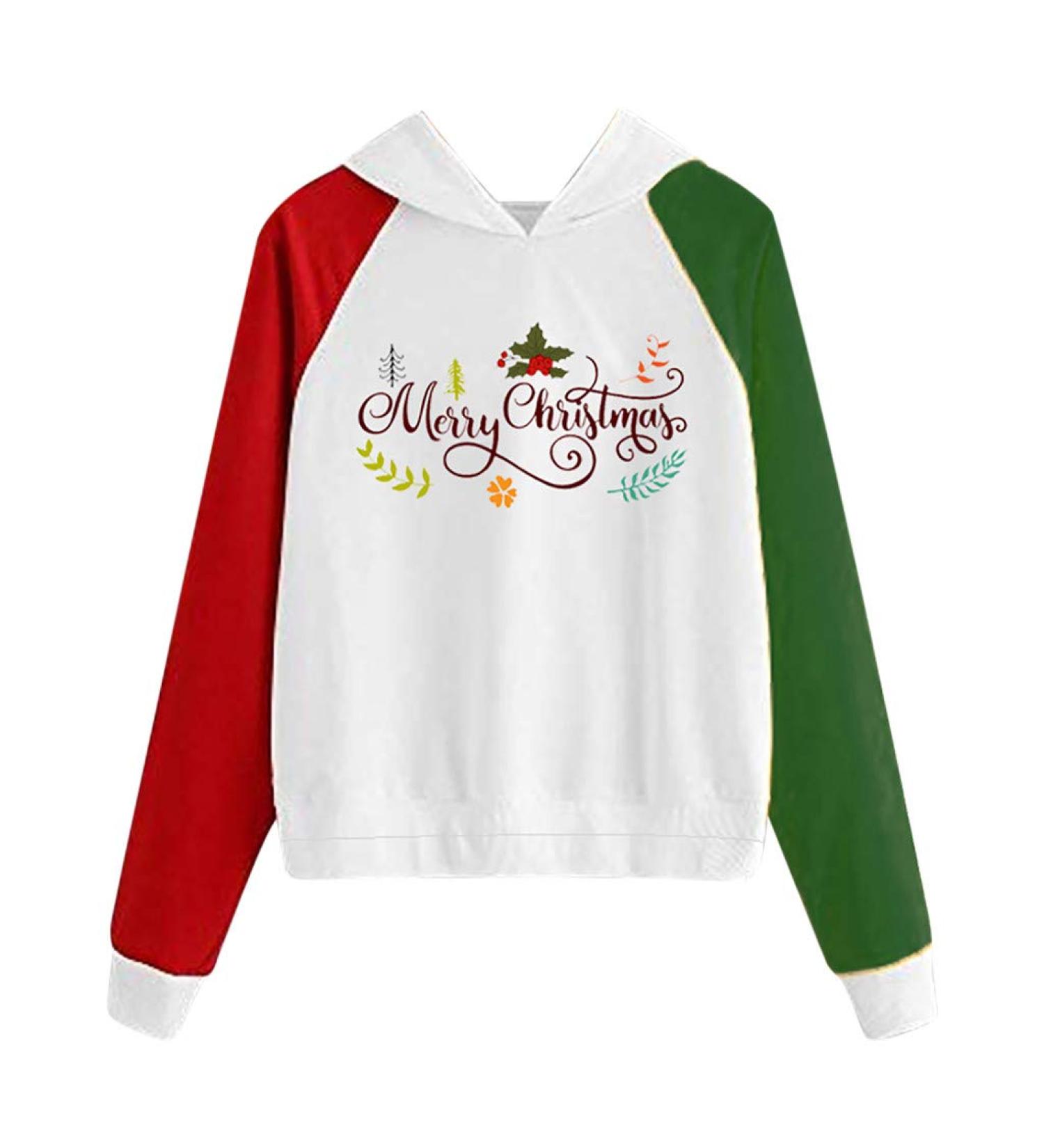 Bigfanshu Womans Sweaters Fashion Christmas Sweater Print Hooded Round Collar Long Sleeves Tops - Buy Online on GoSupps.com