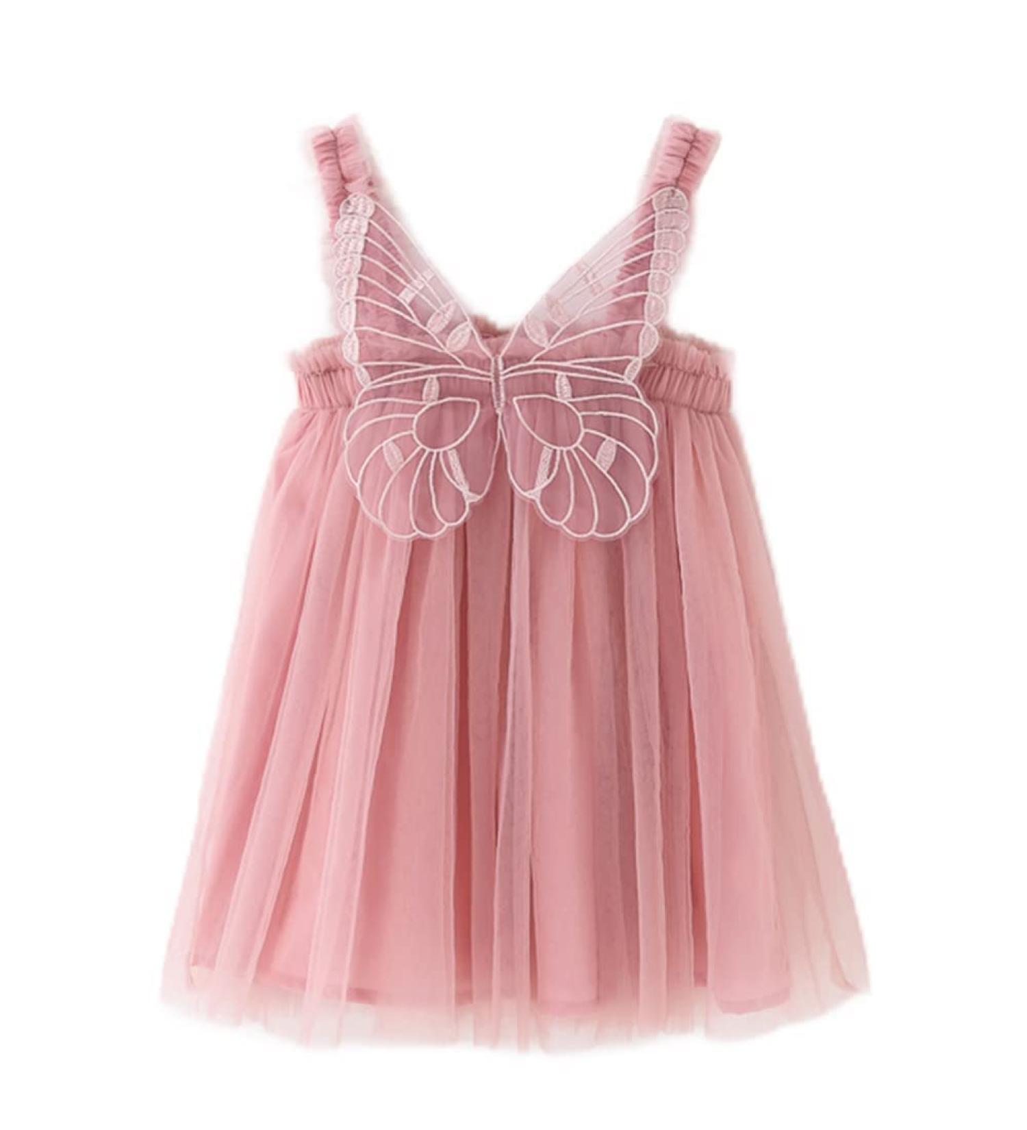 PythJooh Baby Girl Butterfly Wings Tulle Dress - Sleeveless Princess Tutu Dress for Toddler Girls 0-4 Years - Dusty Pink - Buy Online on GoSupps.com