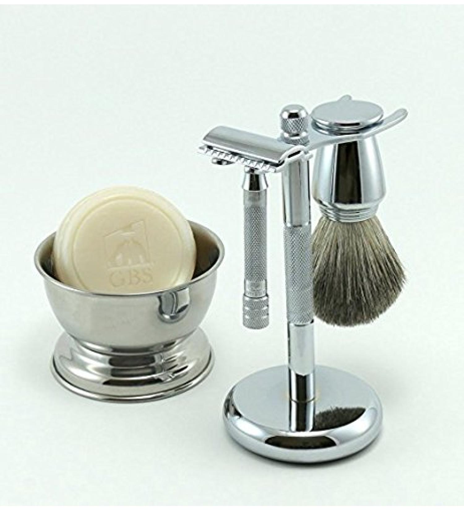 G.B.S Short Handle Safety Razor Set | Pure Badger Brush Stand Bowl Glycerin Soap & 25 Blades - Premium Men's Grooming Supplies for International Shipping - Buy Online on GoSupps.com