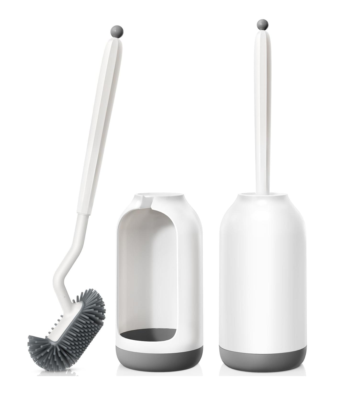 Toilet Bowl Brush Holder Set: Deep Cleaning Silicone Toilet Cleaner Scrubber Under Rim with Curved Bristle for Bathroom Dead Corner Clean - Modern Rv Toilet Decorative Accessories - White 2Pack White - Buy Online on GoSupps.com