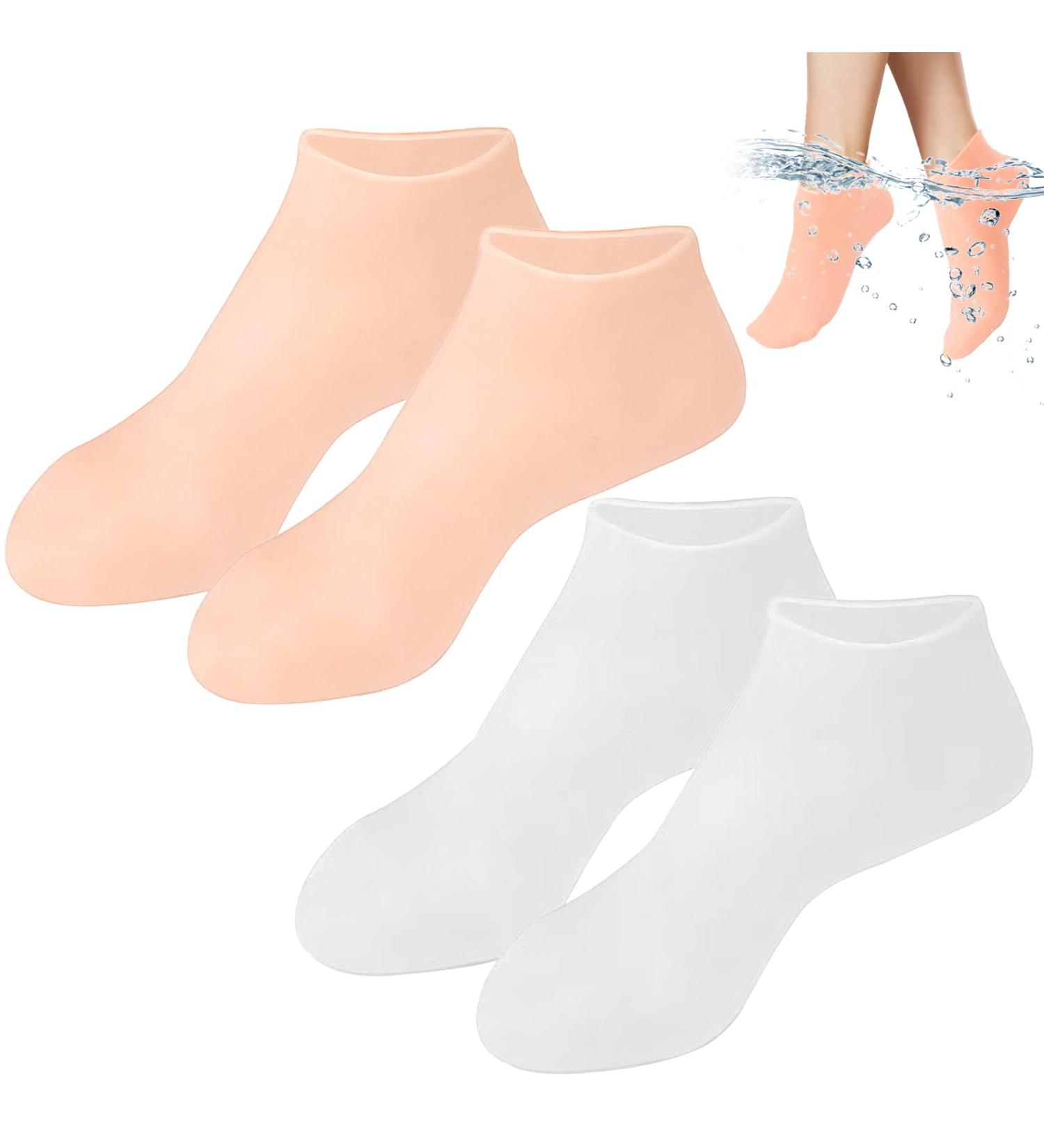 Silicone Moisturizing Socks Women Foot Spa Pedicure Silicone Socks Foot Mask Exfoliating Beach Protective Gel Socks Anti Slip Aloe Socks for Dry Cracked Feet Calluses Foot Care (White+Skin Color) - Buy Online on GoSupps.com