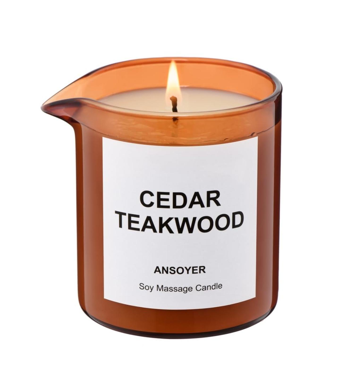 Massage Oil Candle 8 OZ | Cedar Teakwood Massage Oil for Therapy | Perfect Gift for Men & Women | Relaxing Massage Lotion Candle - Buy Online on GoSupps.com