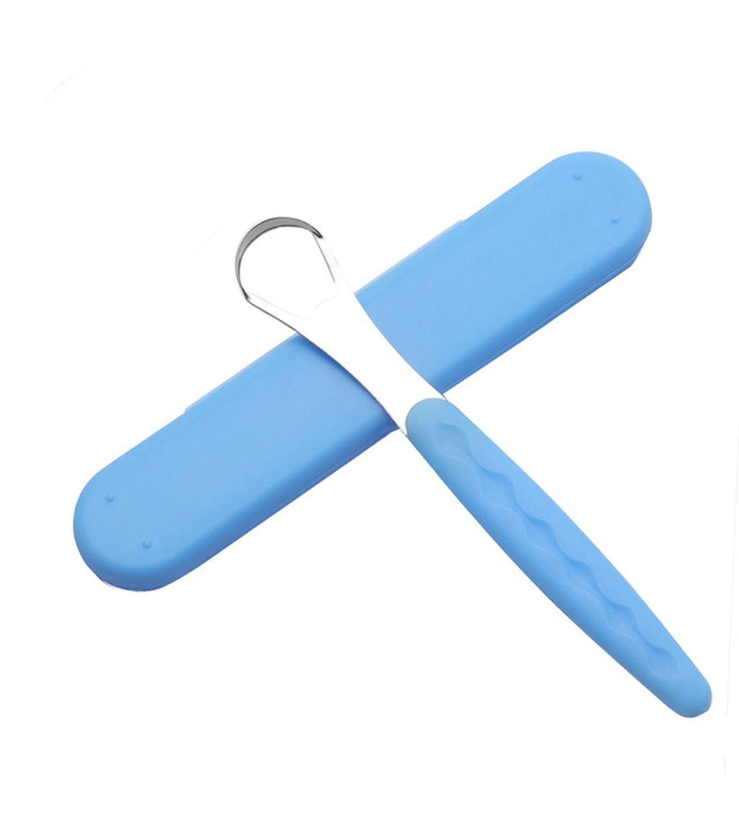 WILsem Tongue Cleaner - Reusable Stainless Steel Tongue Scraper with Non-Slip Handle - Travel-Friendly Blue Mouth Brush - Buy Online on GoSupps.com