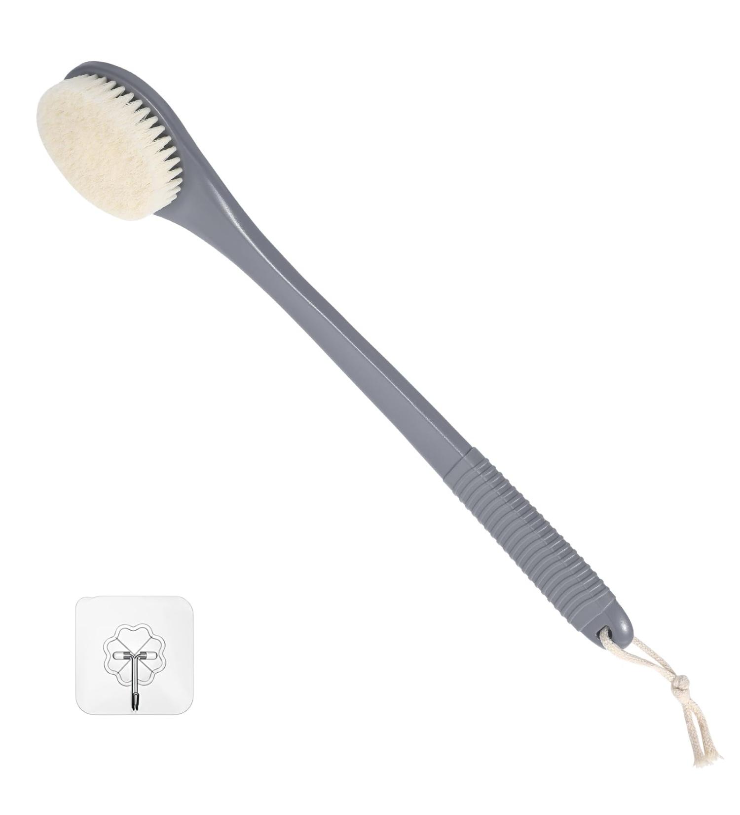 Dark Grey Back Brush for Showering - Long Handle Bath Brush for Seniors | International Shipping Available - Buy Online on GoSupps.com