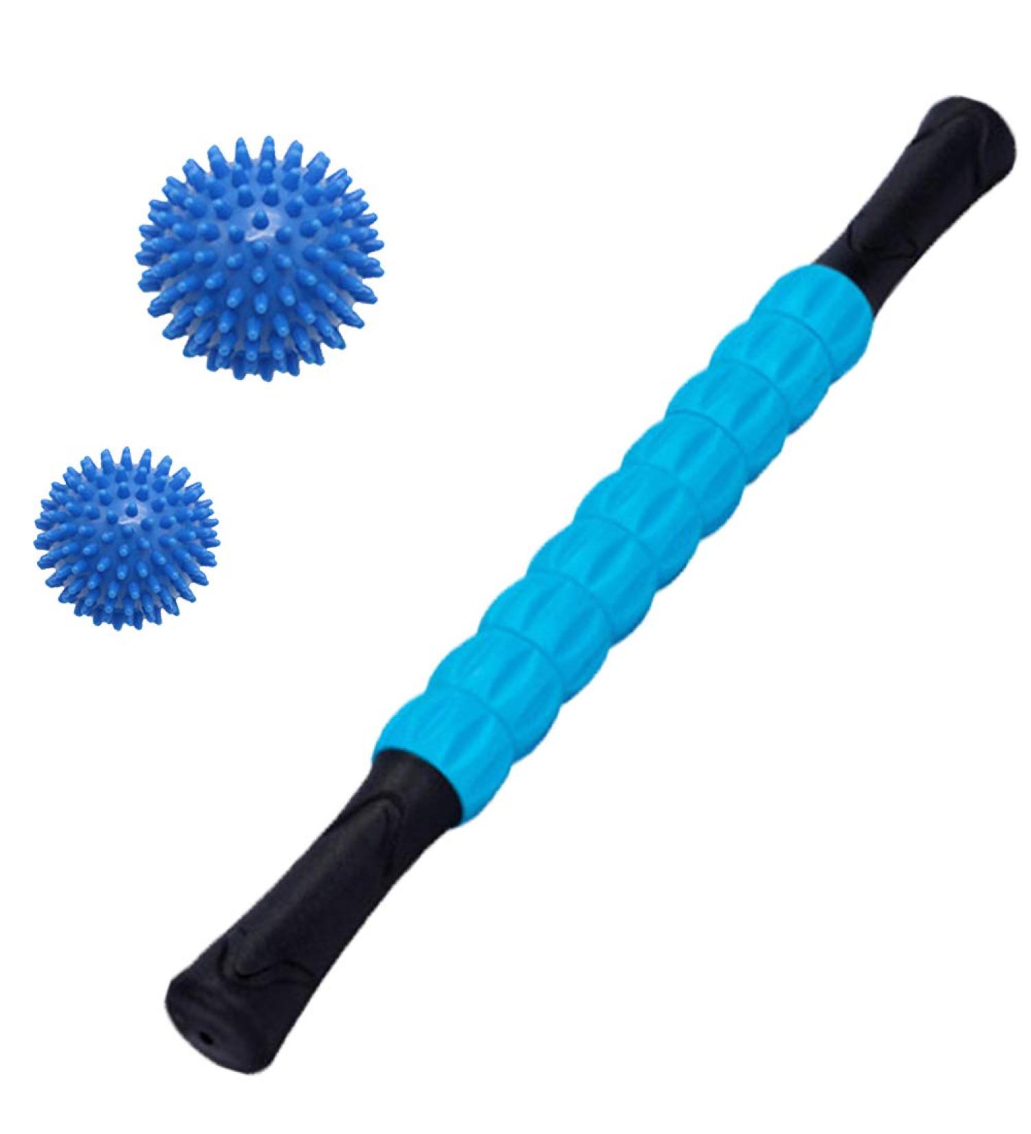 Vandove Portable Massage Roller Stick - Deep Tissue Massage Device with 2 Massage Balls for Trigger Point Relief - Ideal Fascia Roller for Beginners (Blue) - Buy Online on GoSupps.com