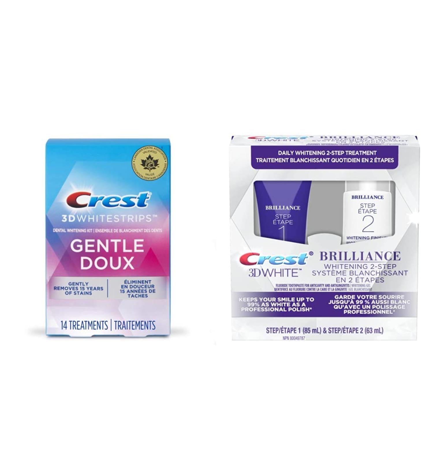 Crest 3D Whitestrips Gentle At-home Teeth Whitening Kit (14 Treatments) + Crest 3D White Brilliance Toothpaste and Whitening Gel 2 Step System Whitening Kit + Gel - Buy Online on GoSupps.com