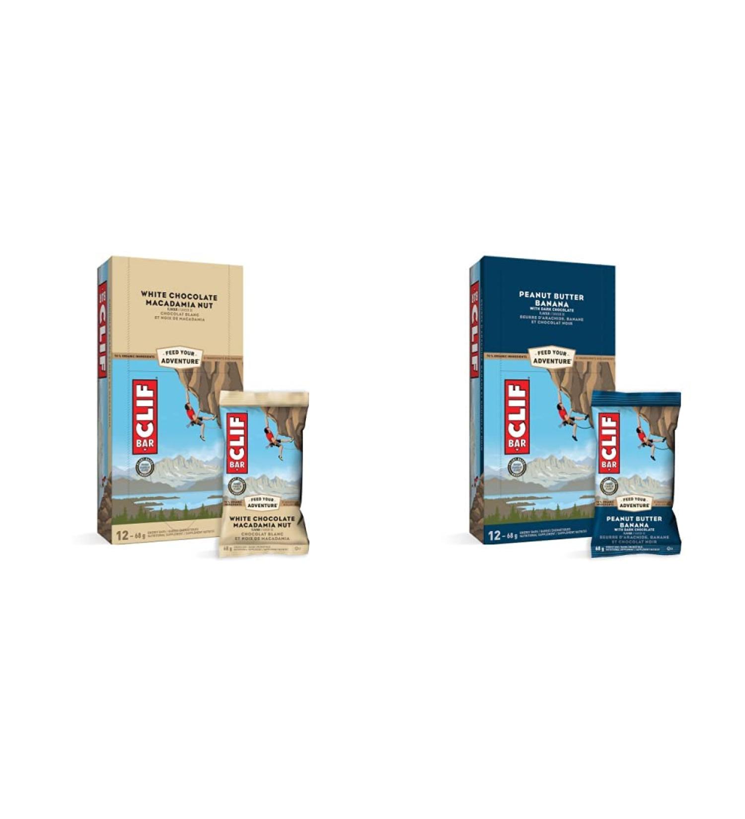 CLIF BAR Energy Bars - White Chocolate Macadamia + Peanut Butter Banana with Dark Chocolate (68 Gram Protein Bars 24 Count) White Chocolate Macadamia Energy Bars + Peanut Butter Banana - Buy Online on GoSupps.com
