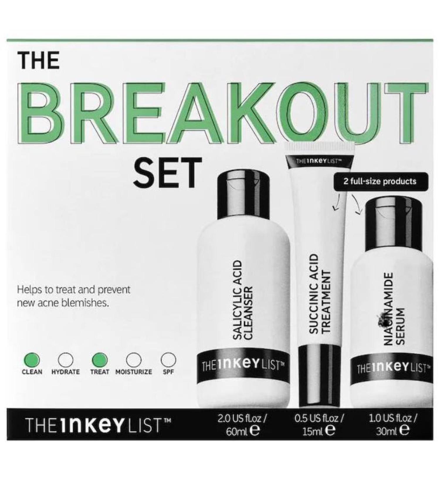 The INKEY List The Breakout Set - Cleanser Serum and Treatment White