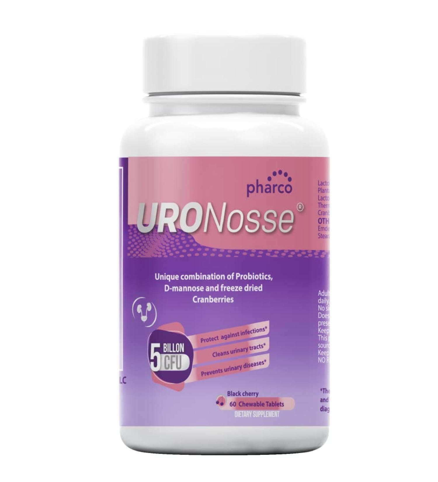 URONOSSE Powerful Symbiotic Blend Chewable D-Mannose Tablets - UTI & Vaginal Health Support | Cranberry & Probiotic Strains - Clinical Strength Formula - Buy Online on GoSupps.com