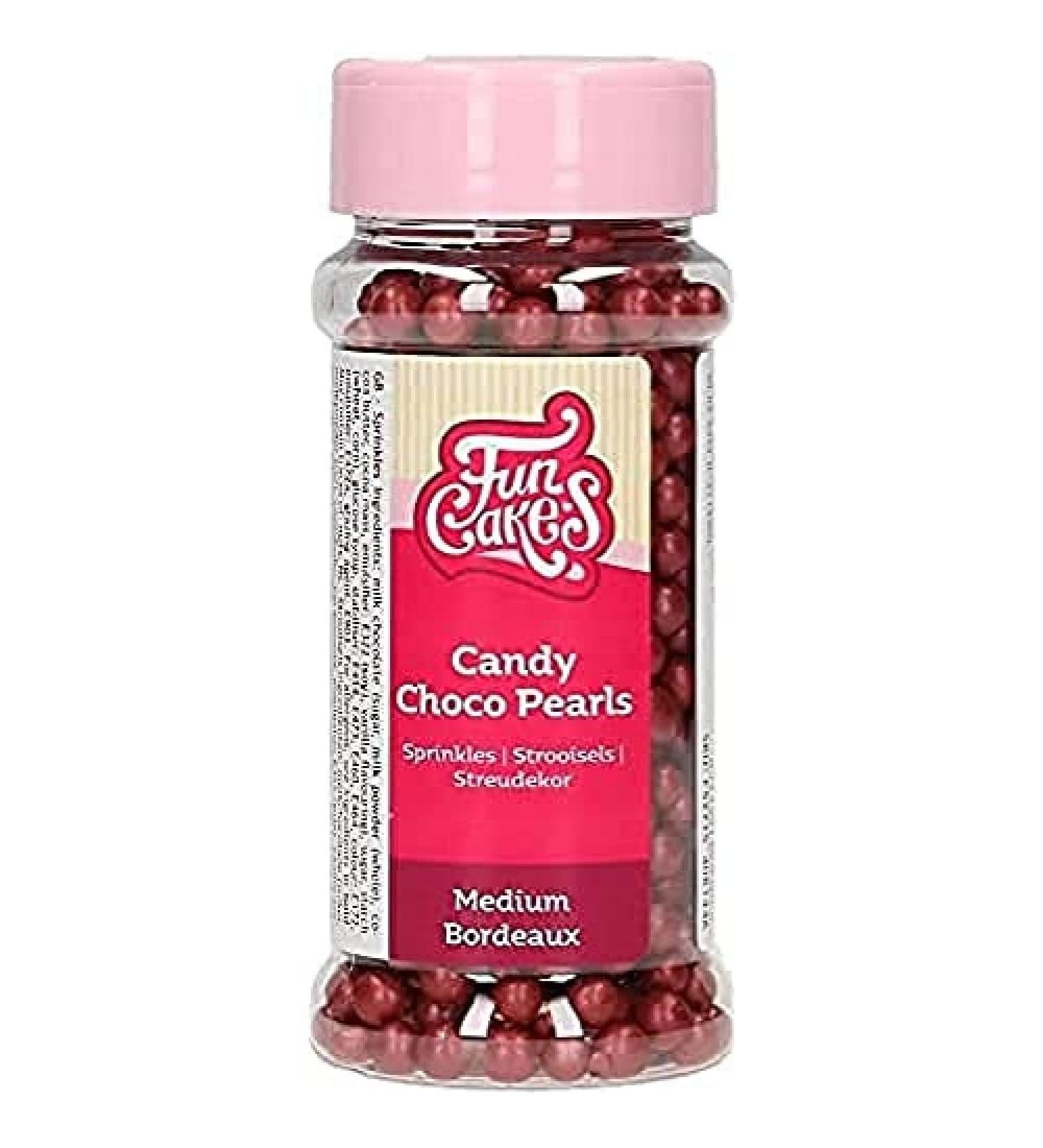 FunCakes Candy Choco Pearls Medium Bordeaux: Cake Sprinkles Great Chocolate Taste Perfect for Cake Decorating Edible Choco Pearls. 80 g.