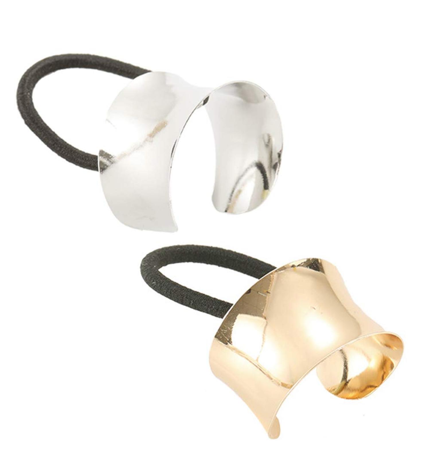 Gothic Punk Metal Hair Ties - 2 Piece Set in Golden & Silver | Elastic Hair Band Cuff Ponytail Holder for Women & Girls - Buy Online on GoSupps.com