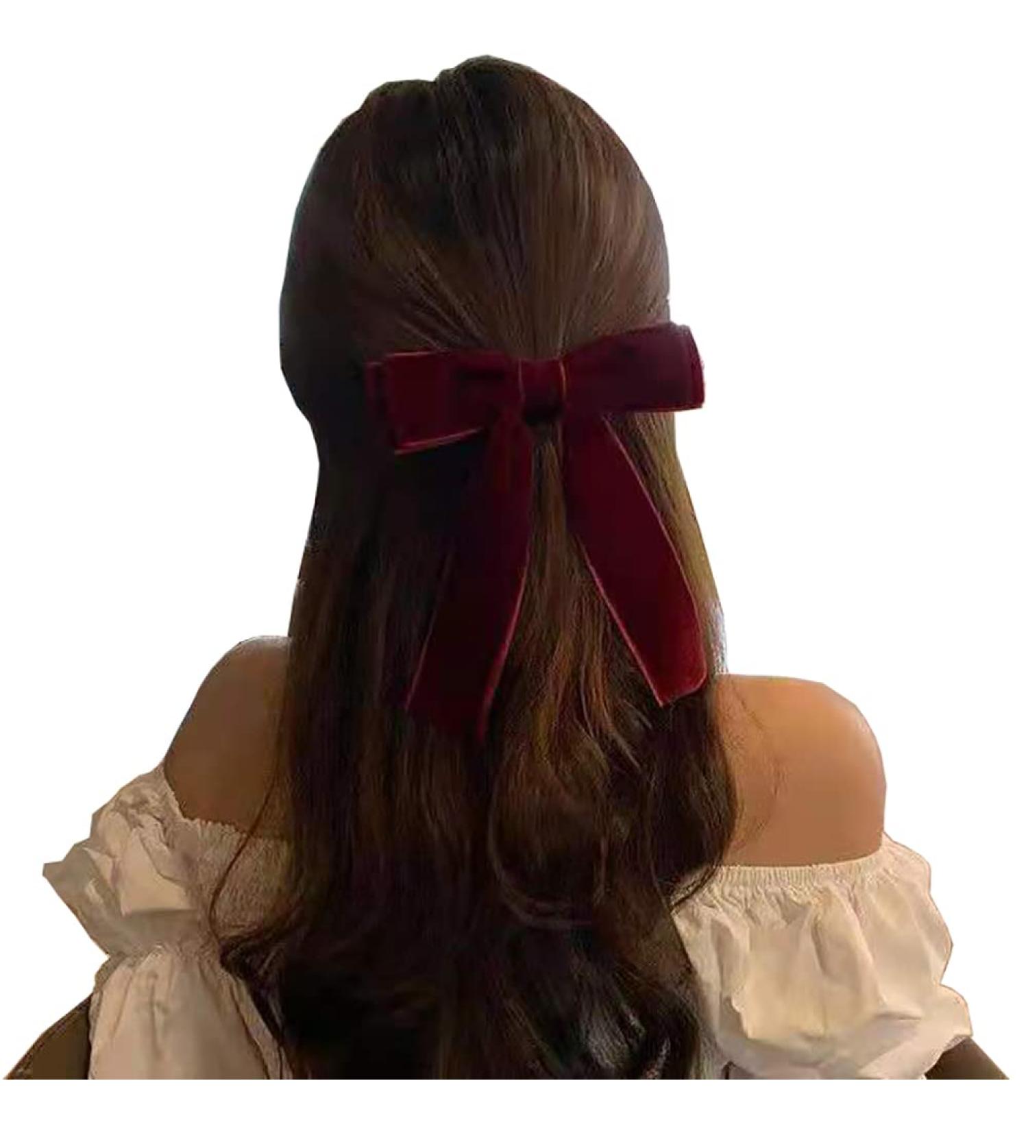 JIHUOO Velvet Hair Bow Clips - Set of 2 Red Hair Accessories for Women & Girls | Stylish & Trendy Hair Clips - Buy Online on GoSupps.com